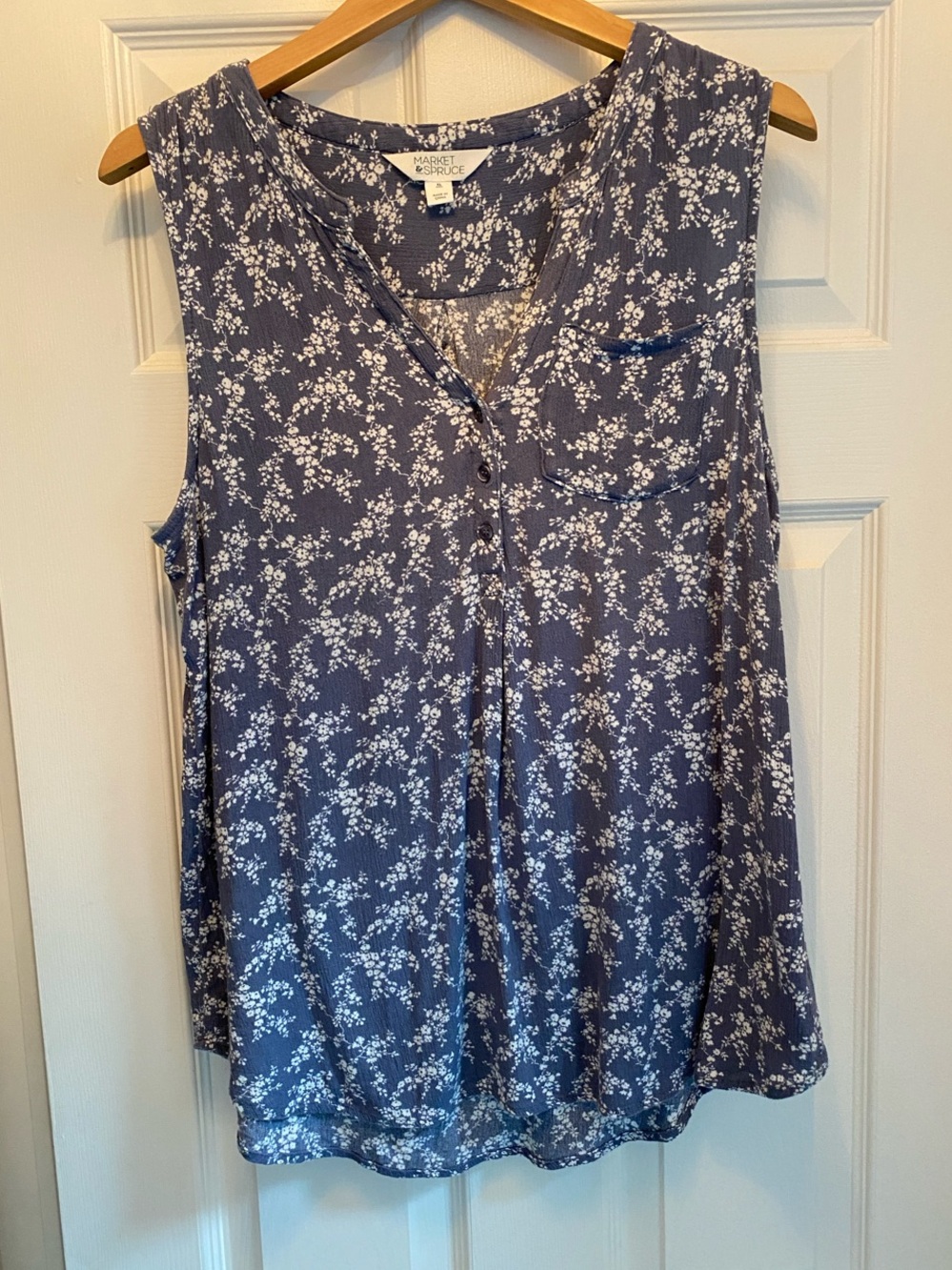 Market & Spruce  Blue Floral Henley Camisole
